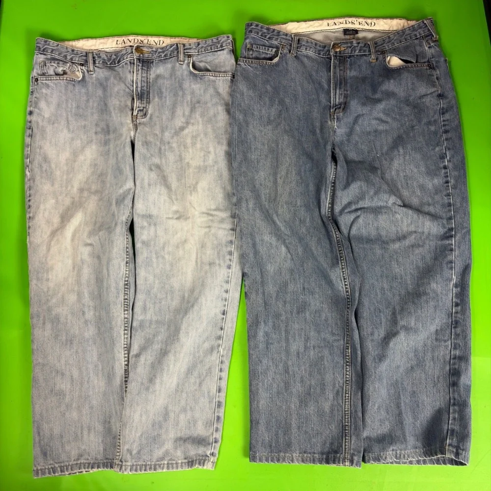 Lands End 100% Cotton Jeans Mens 40x30 Blue Traditional Relaxed Fit Denim Lot 2